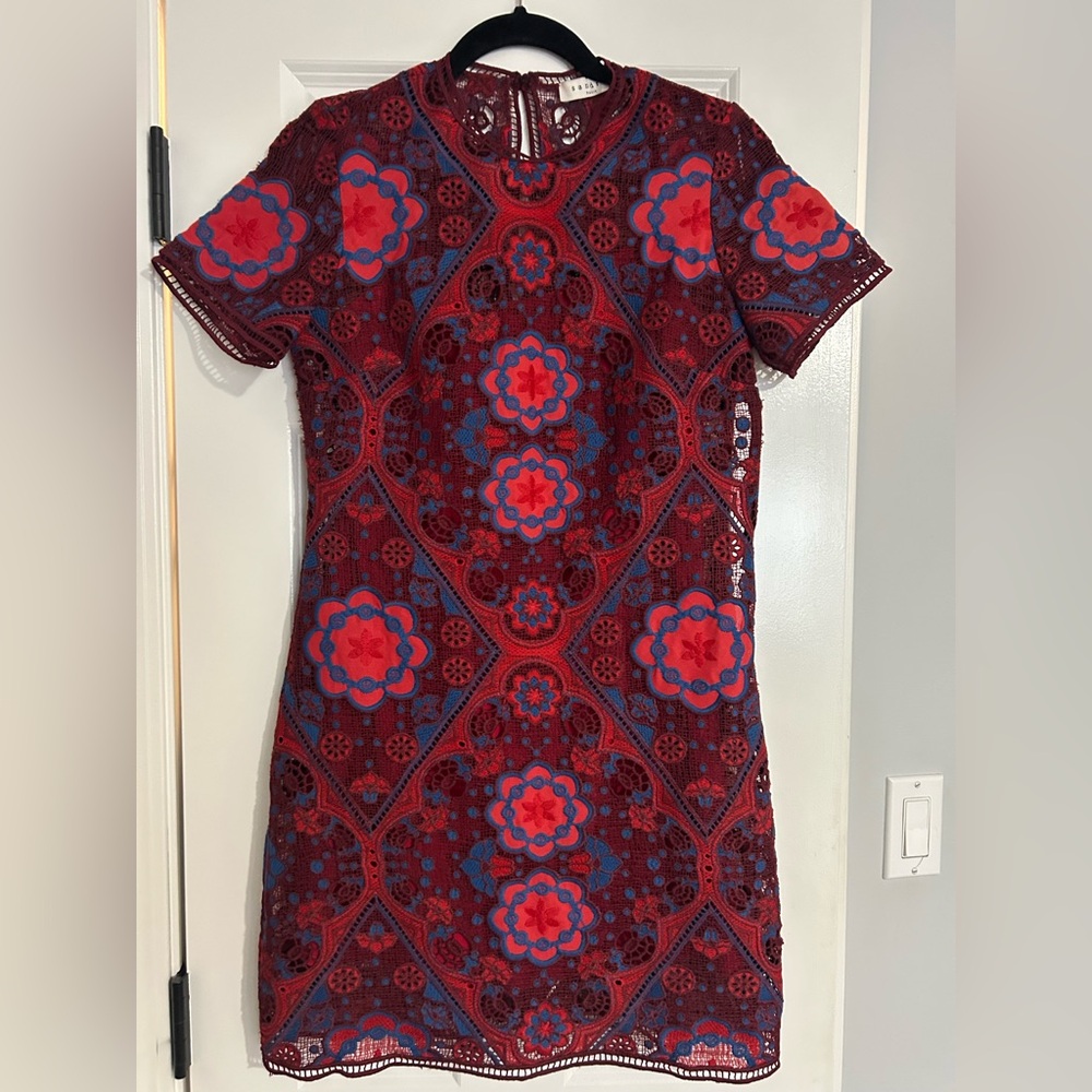 Sandro Burgundy and Navy Floral Mini Dress
